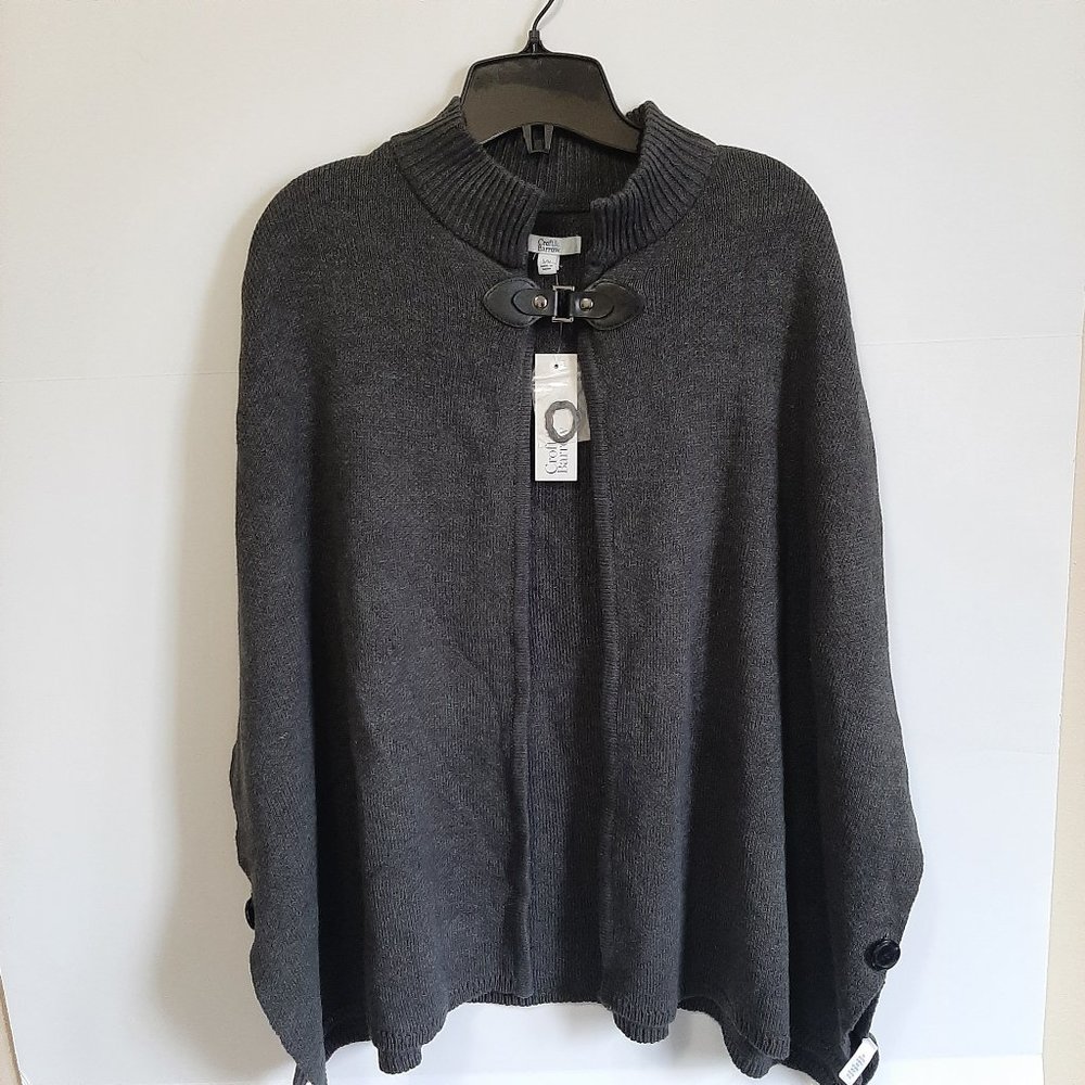 Croft & Barrow Gray Knitted Shawl Wrap With Latch Front & Button Sides